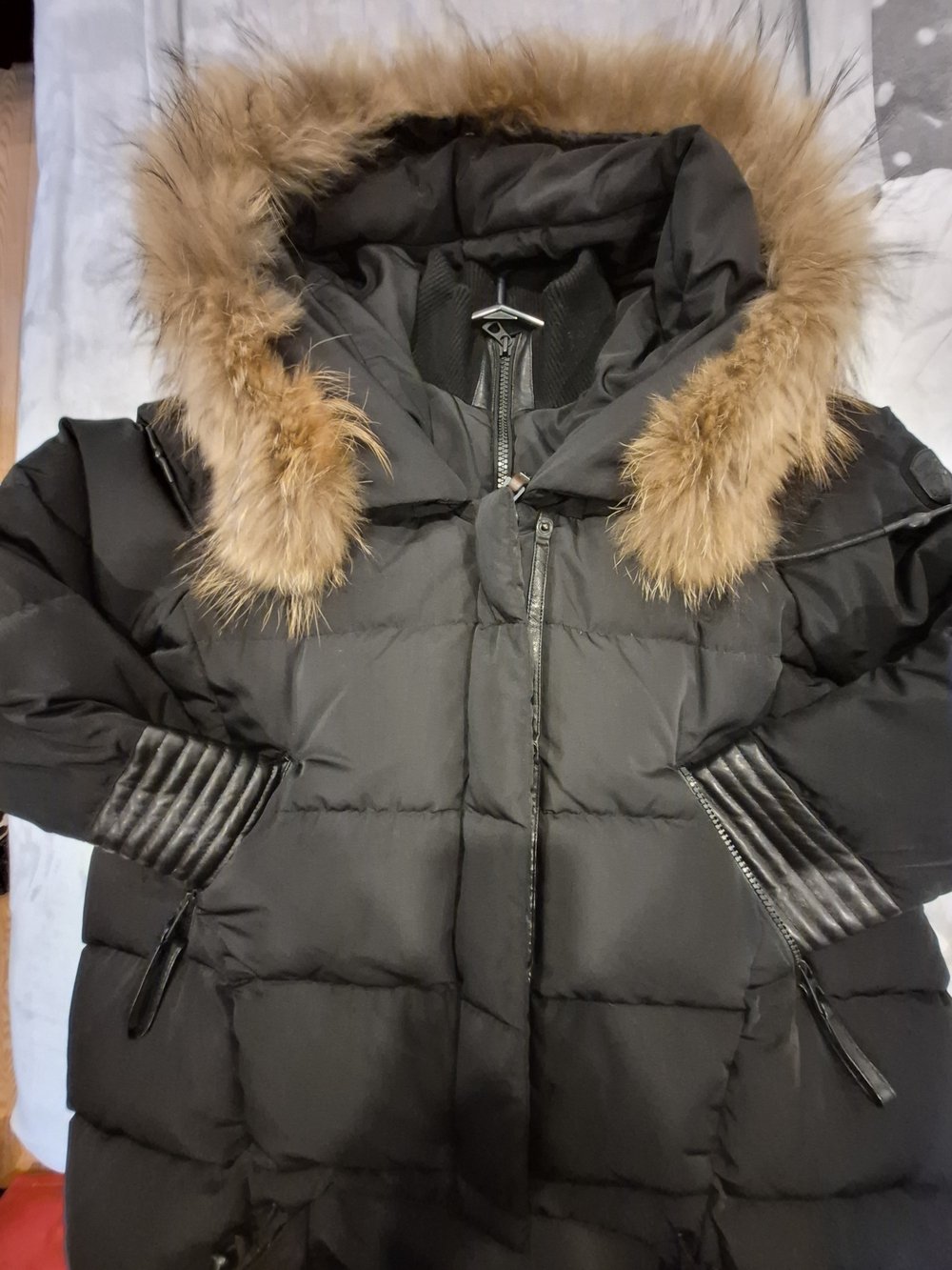 Womens RUDSAK Black Puffer Cocoon Coat with Removable Fur Trim Hood